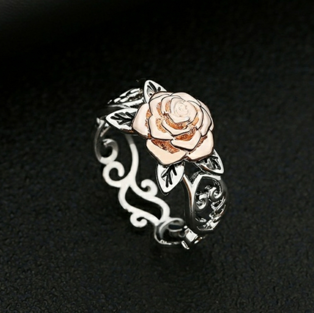 Rose Two Tone 925 Sterling & 14K Rose Gold Ring